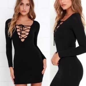 Lulu’s Lace Up Cruz’s Cross bodycon dress